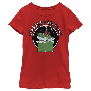 Girl's Star Wars: The Mandalorian Grogu Seasons Greetings T-Shirt - 1 of 4