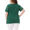 Women's Plus Size Summer V Neck Short Sleeve Elegant Lace Ribbed Knit Tunic Blouse - Agnes Orinda - 4 of 4