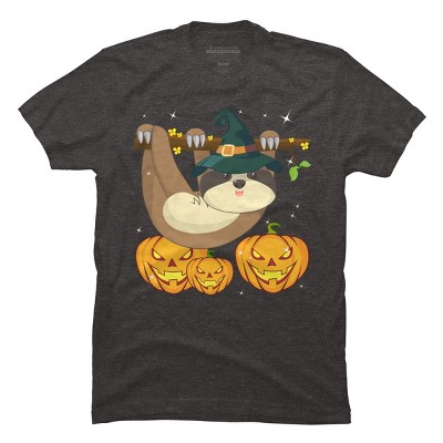Men's Design By Humans Funny Witch Sloth With Jack O Lantern Halloween T-Shirt By thebeardstudio T-Shirt