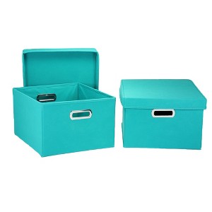 Storage Boxes with Lids, 2 Piece Set with Durable Grommet Handles, PP Non-Woven Fabric with Strong Chipboard Siding, Foldable and Stackable, Easily Accessible, Versatile - 1 of 4