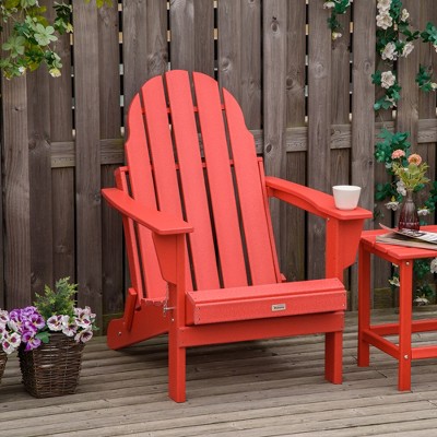 TIRAMISUBEST Folding Adirondack Chair - Weatherproof HDPE Patio Chair for Deck, Backyard & Fire Pit (Red)