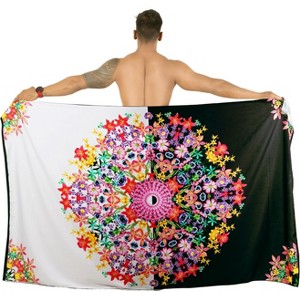LA LEELA Men's Lava Lava Hawaiian Vacation Sarongs Summer Long Beach Cover Up Swimwear Holidays Pareo Beachwear For Men One Size Floral, Black - 1 of 4