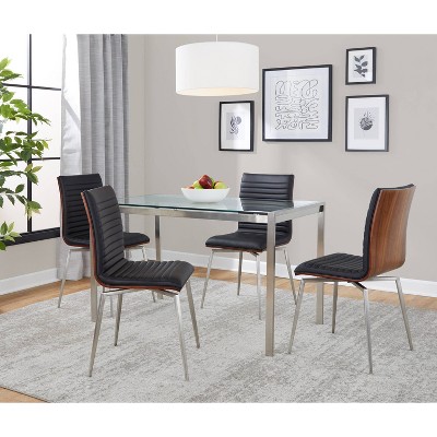 Modern Glass Top Dining Set with Black Faux Leather Chairs