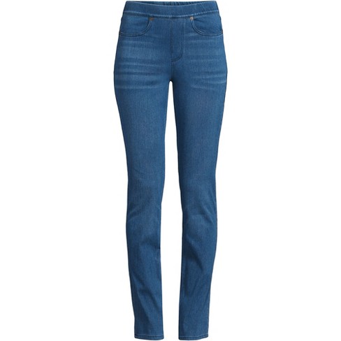 Lands' End Women's Starfish Mid Rise Pull On Knit Denim Straight Jeans -  X-small - Medium Sea Blue : Target
