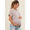 Pinkblush Taupe Ribbed Exposed Seam Maternity Short Sleeve Top - 3 of 4