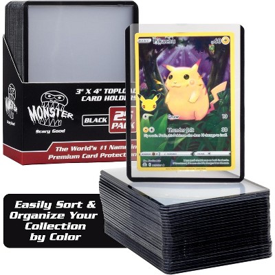 Monster Top Loaders for Trading Cards - 25, 3x4" Clear Hard Plastic Protector w Black Border- Compatible w Yugioh, Sports & More
