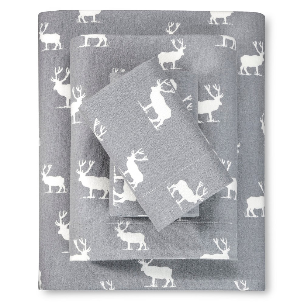 Photos - Bed Linen Eddie Bauer King Patterned Flannel Sheet Set Gray Elk Grove  