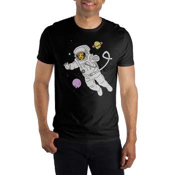 Pizza Face Space Astronaut Men's Black T-Shirt