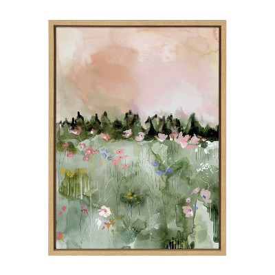 Natural Watercolor Landscape Framed Canvas Art 18" x 24"