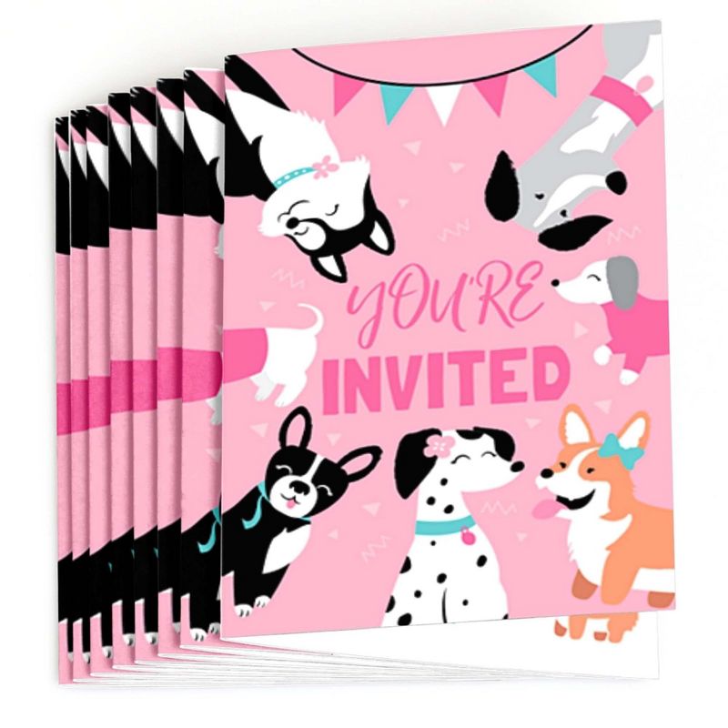 Big Dot of Happiness Pawty Like a Puppy Girl - Fill In Pink Dog Baby Shower or Birthday Party Invitations (8 count), 2 of 7