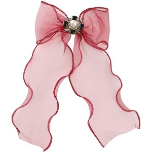 INSPIRE CHIC Women's Bow Brooch Clip Sheer Mesh Rhinestone Alloy Suitable for Uniform - 1 of 4
