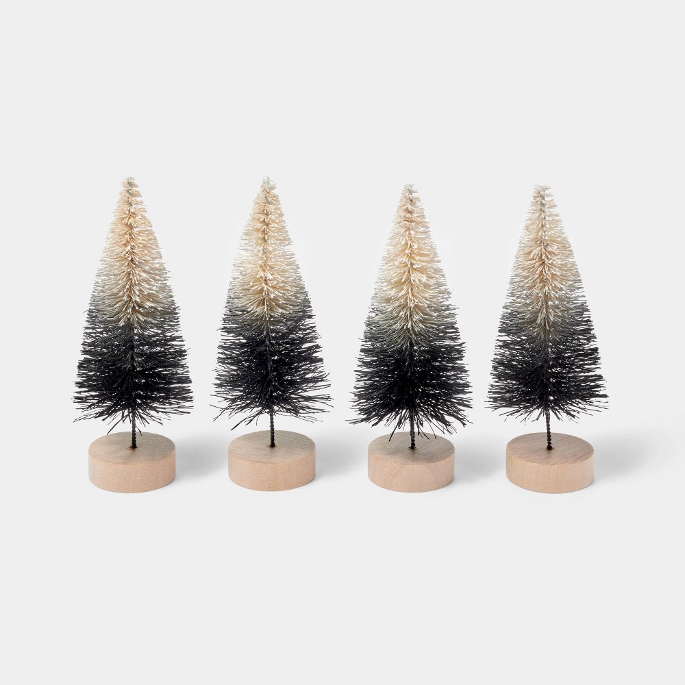 Photos - Other Decoration 4pk Black and Cream Ombre Bottle Brush Tree Halloween Decorative Figurine