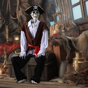 Yescom 5.4 Ft Halloween Pirate Captain Skeleton Life Size Human Bone Movable Joints - 1 of 4