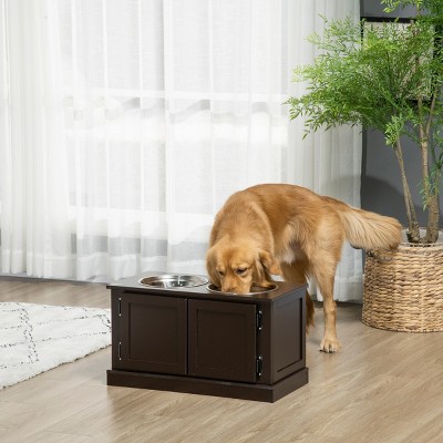 23" Elevated Dog Bowl Stand with Storage Cabinet,Raised Pet Feeder Station for Large Dogs with 2 Stainless Steel Bowls–LAOTIES