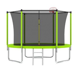 BestParts 8FT Outdoor Trampoline with Safety Enclosure – Green Heavy-Duty Frame & Basketball Hoop - 1 of 4