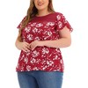 Agnes Orinda Women's Plus Size Floral Printed Lace Panel Keyhole Back Flare Sleeve Blouses - 2 of 4