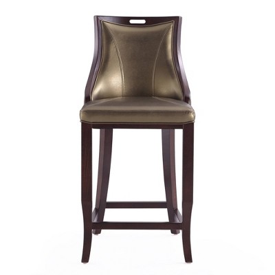 Emperor 41" Bronze and Walnut Adjustable Leather Barstool