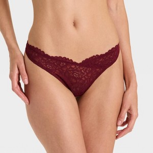 Women's Fashion Lace Thong Underwear - Auden™ Berry Red - 1 of 4