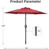 7.5ft*7.5ft Deluxe Patio Umbrella, with Push Button Tilt/Crank, 6 Sturdy Ribs, for Garden, Deck, Backyard, Pool, Red - 2 of 4