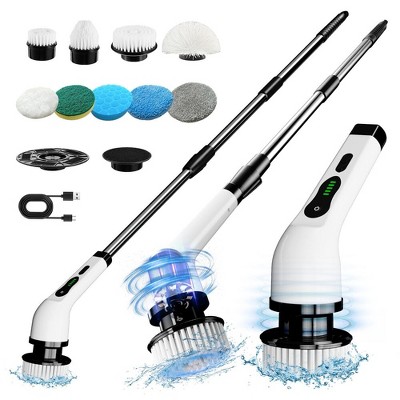 JANSNO Electric Rotating Cleaning Brush with 9 Replaceable Heads, Adjustable Extended Handle, Floor & Multi-Surface