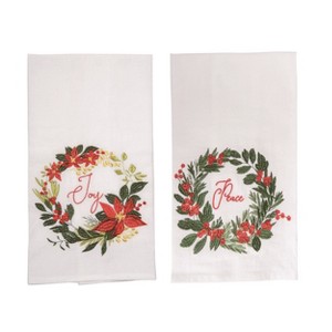 Transpac Embroidered Christmas Flourish Tea Towel Multicolored Cotton Kitchen Towel for Holiday Decor and Gift Giving - 1 of 1
