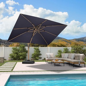PURPLE LEAF Patio Cantilever Umbrella Teak Finished Aluminum Frame Large Offset Outdoor Sun Umbrellas with Base for Pool Garden Deck - 1 of 4