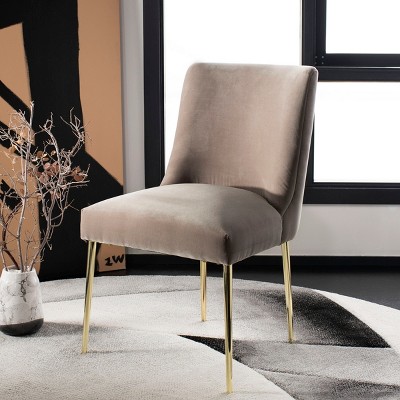 Mouse Grey Velvet Upholstered Dining Chair with Gold Metal Legs