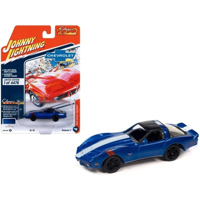 1979 Chevrolet Corvette Grand Sport Blue Metallic w/White Stripes and Black Top 1/64 Diecast Model Car by Johnny Lightning