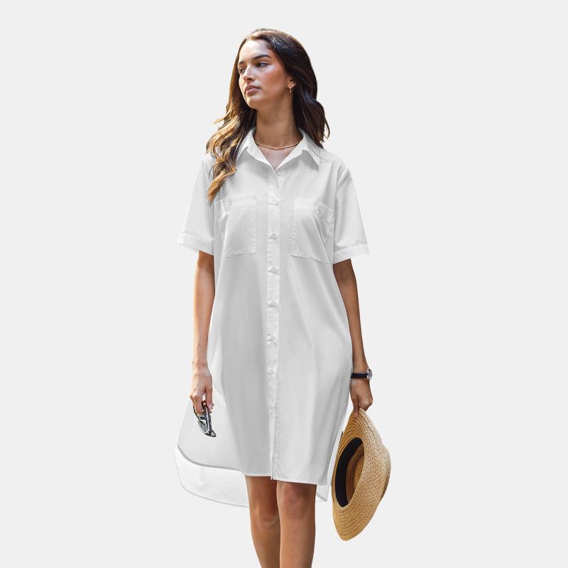 Women's White Short Sleeve Patch Pocket Midi Shirt Dress - Cupshe, 1 of 8