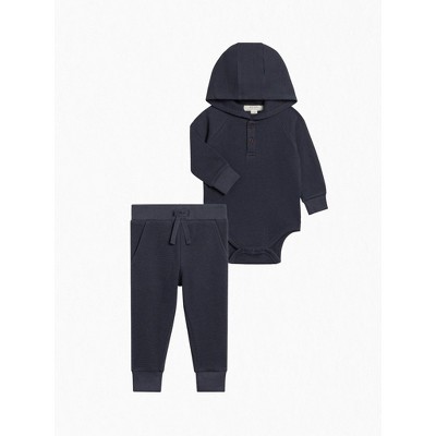 Organic 2 Piece Boys Hooded Bodysuit and Pant Set