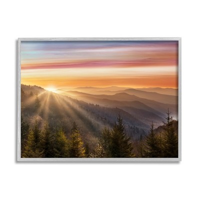 Stupell Industries Sunrise Through Mountain Forest Skyline Warm Sky