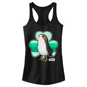 Juniors Womens Star Wars St. Patrick's Day Porg and a Shamrock Racerback Tank Top - 1 of 4