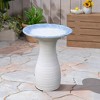 LuxenHome 20" Elegant Tall Ceramic Bird Bath for Outside with Feather Pattern, White and Blue Multicolored - 4 of 4