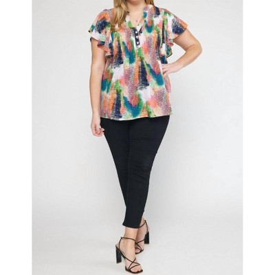 Women's V-Neck Ruffle Sleeve Top - entro