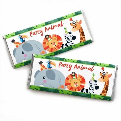 Big Dot of Happiness Jungle Party Animals - Candy Bar Wrapper Safari Zoo Animal Birthday Party or Baby Shower Favors - Set of 24