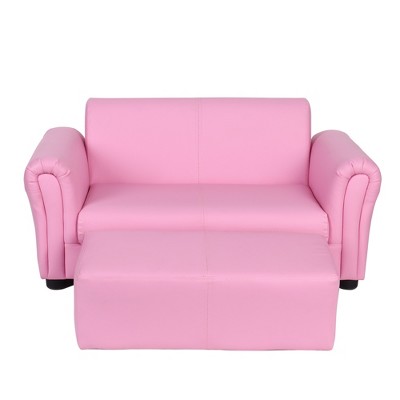 Pink Kids 2 Seat Sofa with Footrest,33.07 * 17 * 16 PU Loveseat,Sturdy Wood Construction Armrest Chair Lounge for Toddlers