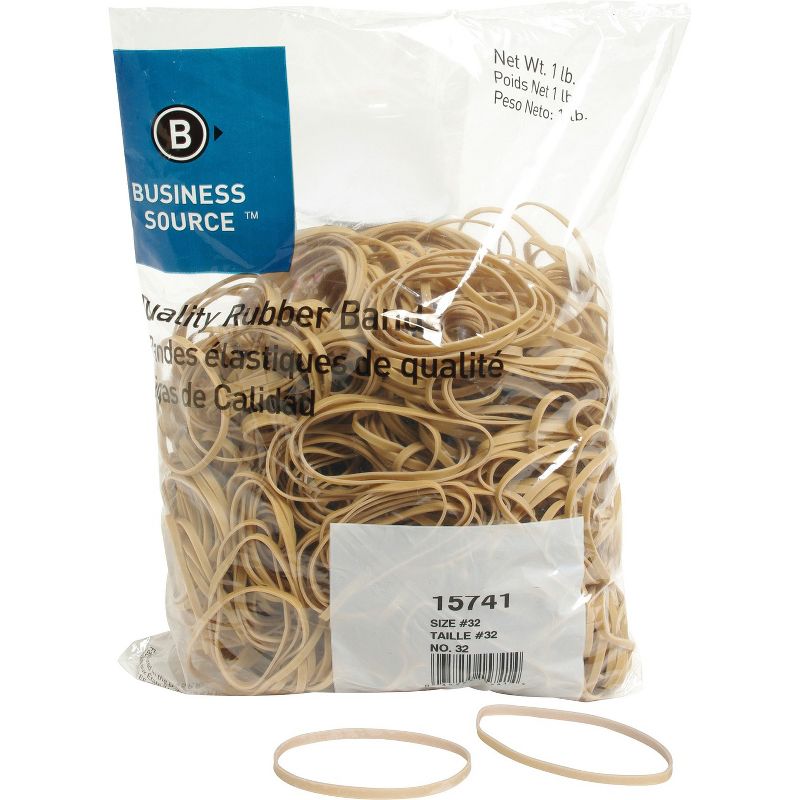Business Source Rubber Bands Size 32 1 lb./BG 3"x1/8" Natural Crepe 15741, 1 of 4