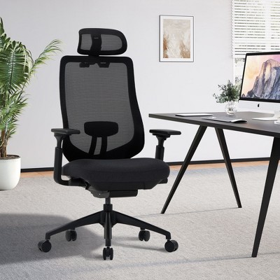 High Back Mesh Office Chair with Adjustable Headrest, 4D Armrests, Lumbar Support, Sliding Seat & Tilt Lock, Comfortable Executive Desk Chair - Black
