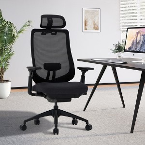 High Back Mesh Office Chair with Adjustable Headrest, 4D Armrests, Lumbar Support, Sliding Seat & Tilt Lock, Comfortable Executive Desk Chair - Black - 1 of 4
