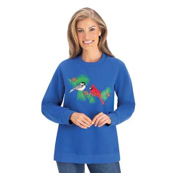 Collections Etc Embroidered Feather Friends Sweatshirt