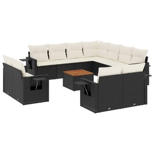 vidaXL 12 Piece Patio Sofa Set with Cushions Black Poly Rattan - Black and Cream - 1 of 4