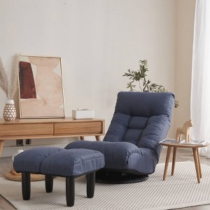 Angel Sar 360 Floor Chair with Padded Stool, Reclining Chair with Folding Adjustable Backrest, Navy Blue - 1 of 4