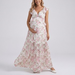 maternity floral maxi dress Black floral fall maternity friendy dresses for women