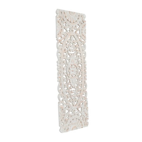 Wooden Floral Handmade Intricately Carved Wall Decor White - Olivia ...