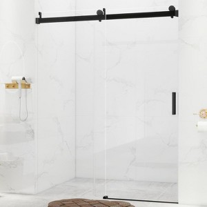 Zevemomo 56-60''Wx76''H Shower Doors, Frameless Single Sliding Doors, Walk in with 3/8" (10 mm) Tempered Glass, Stainless Steel Handles, Matte Black - 1 of 4