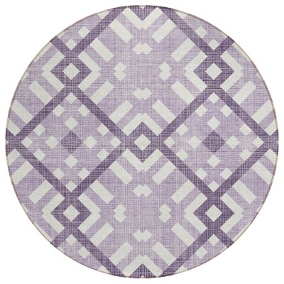 Purple Lilac And Ivory Geometric Washable Indoor Outdoor Area Rug