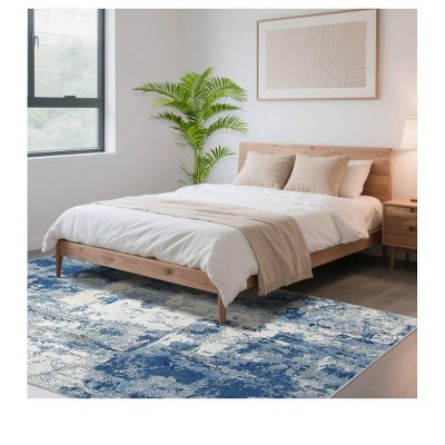 Blue-2*6 feet  Modern Area Rug Machine Washable Abstract Floor Cover Non Shedding Low Pile Ultra Thin Stain Resistant Soft Accent Carpet For Bedroom