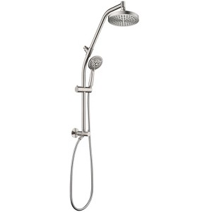 BRIGHT SHOWERS Rain Shower Head Combo with Brass Slide Bar & Diverter, High Pressure 6" Rain Head and Handheld, Adjustable Height, 60" Hose - 1 of 4