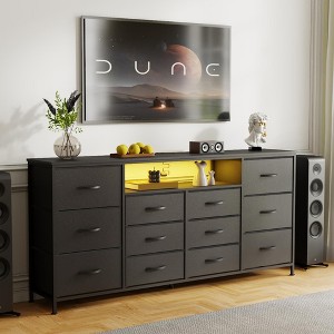 12-Drawer Fabric Dresser, 63 inch Extra-Long TV Stand Media Console with LED Lights, Sturdy Metal Frame Storage Organizer for Bedroom Living Room - 1 of 4