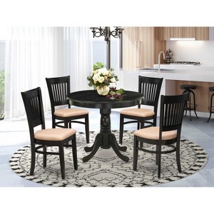 HomeStock - - 5-Pc Dinette Room Set- 4 Wooden Chair and Modern Dining Room Table - Linen Fabric Seat and Slatted Chair Back - Black Finish - 1 of 4